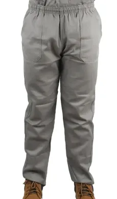 Calça de Sarja Cinza Com Cintura Elástica e Bolso