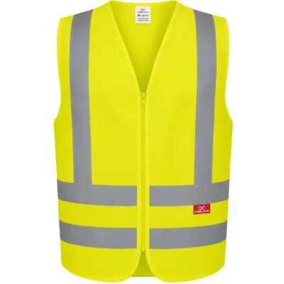 Colete Refletivo Steelflex Sem Bolso Amarelo Fluorescente Alta Visibilidade NBR 15292 Classe 2 Faixas Retrorrefletivas Zíper 100% Poliéster STF VACL90010 Linha Performance