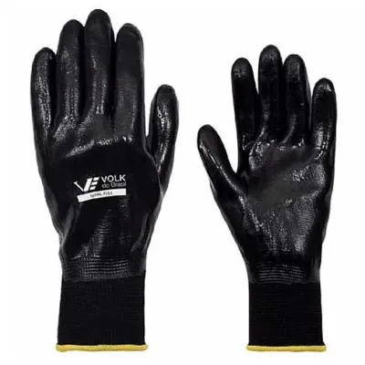 Luva Nitril Full Volk Nylon e Banho Nitrílico Total  Preta CA 25280
