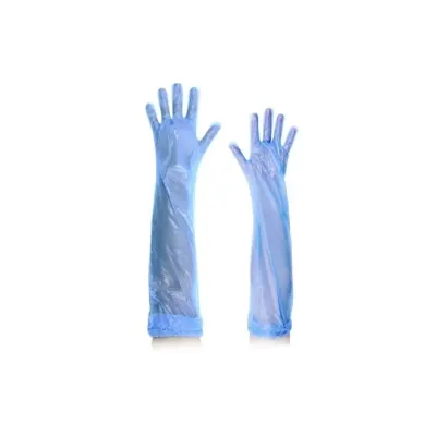 Luva de Polietileno Cano Longo Azul Caixa com 100