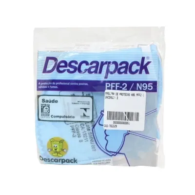 Máscara Hospitalar N95 Descarpack PFF2 Azul Proteção Vírus e Bactérias Azul CA 13211