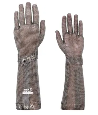Luva em Malha de Aço Inóxidavel 0,55mm Volk Steel Longa com 21cm de Punho CA 26968