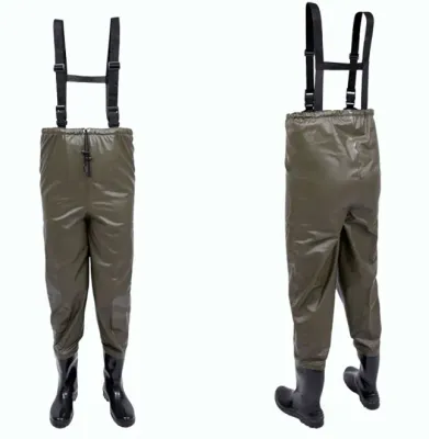 Calça Jardineira de Saneamento Imperméavel Com Botas Acopladas e Suspensório Vértice Verde Militar CA 43147