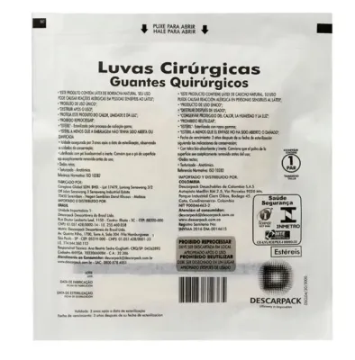 Luva Cirúrgica Estéril em Látex Descarpack com Pó Bioabsorvível 1 Par CA 40636