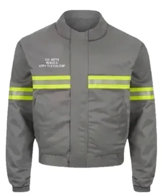 Jaqueta NR10 Anti-Chama e Arco Elétrico Risco 2 Atpv 11,00  Cinza com Refletivo CA 45774