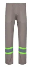 Calça Brim Cinza com Refletivo, Cintura Elástica e Bolso