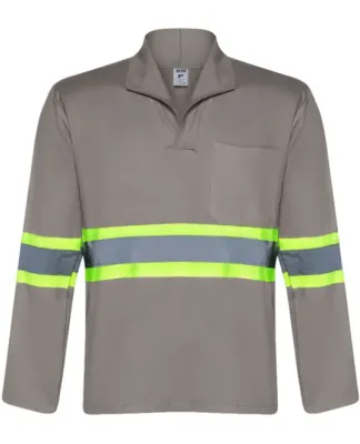 Camisa Manga Longa com Gola Italiana Confeccionada em Brim Cinza com Refletivo e Bolso