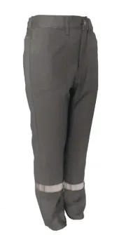 Calça Brim Cinza com Refletivo Prata, Cintura Elástica e Bolso