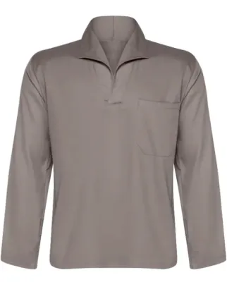 Camisa Profissional em Brim Manga Longa Com Gola Italiana Cor Cinza