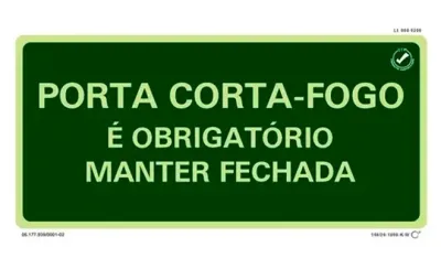 Placa de Sinalização Porta Corta-Fogo Saída de Emergência  Fotoluminescente 13x26 CM Certificada norma ABNT 16820 - M4