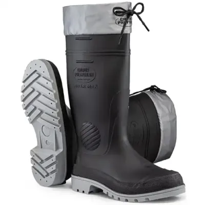 Bota de Pvc e Nitrilo Calfor Supermax Cano Longo Com Polaina Sem Forro Preta e Cinza CLP502 SF A CA 40400