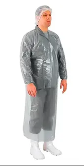 Avental de Proteção Tipo Barbeiro Em Polietileno Transparente  Marca Brasmo 1,70 x 1,20 Elástico no Punho CA 14822 - Pacote com 100 Unidades