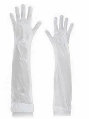 Luva de Polietileno Cano Longo 65 cm Branco Leitoso Brasmo Com Elástico Ca 38391 - Pacote Com 50 Unidades