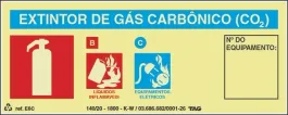 Placa de Sinalização em PVC Indicação Extintor de Gás Carbônico 20X8 CM