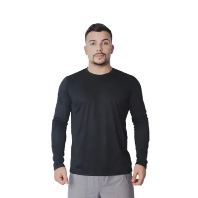 Camiseta de Manga Longa Proteção UV50 + Em Poliéster na Cor Preta Leve E Confortável