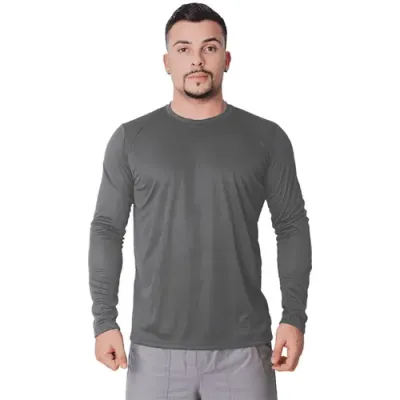 Camiseta de Manga Longa Proteção UV50 + Em Poliéster na Cor Cinza Leve E Confortável