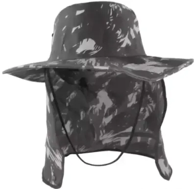 Chapéu Pescador Com Proteção na Nuca Com Proteção Uv Camuflado Preto e Cinza